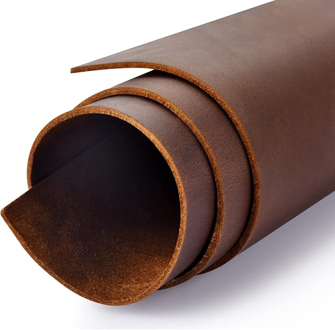 Genuine Leather Tooling Sheets 1.8-2.0MM Thick Genuine Top Full Grain Oil Tan Crazy Horse Cowhide Leather Sheets for Crafts Tooling Sewing Wallet Earring Hobby (Brown, 12"x24")