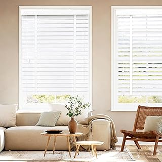 2" Slats Indoor Wood Blinds, Blackout Privacy Horizontal Blinds, 13" 20" 28" 30" 38" 42" 68" 76" Wooden Venetian Blind for Bedroom, Living Room(White)
