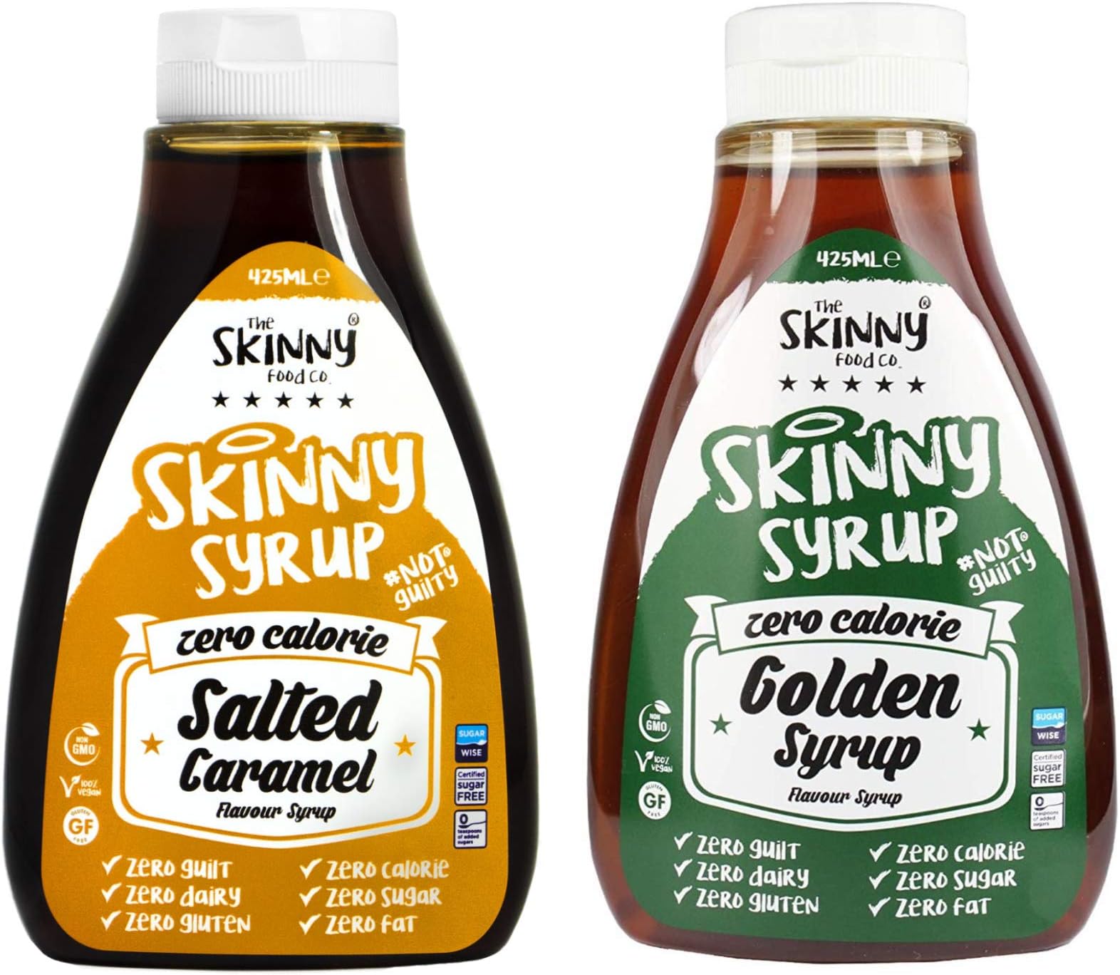 Syrup Twin Pack SW Salted Caramel Syrup & Golden Syrup Dessert Topping Sugar Free Zero Calories Guilt Free Sauce, Bottle 425ml