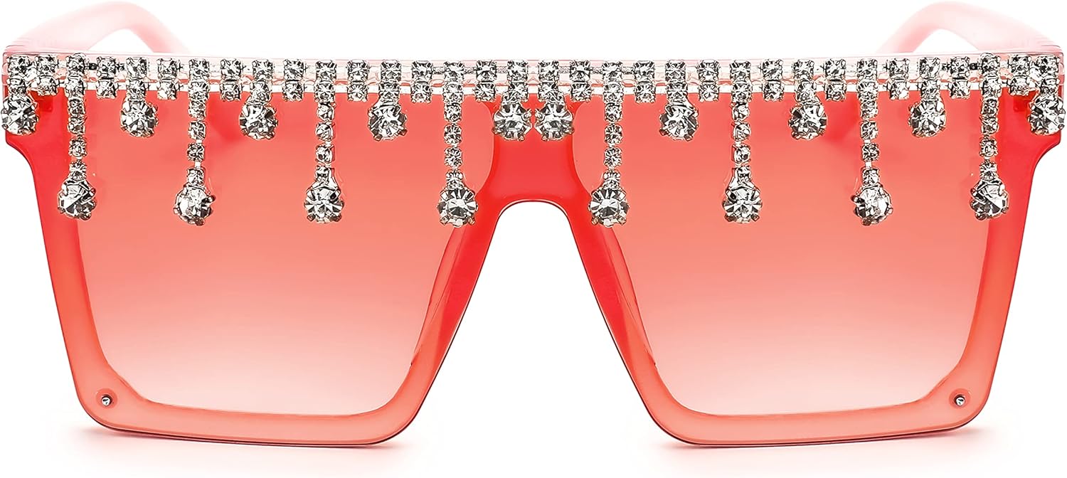 FEISEDY Oversized Square Trendy Sunglasses Womens Crystal Tassels Sparkling Shades Flat Top Visor B2976 - Image 6