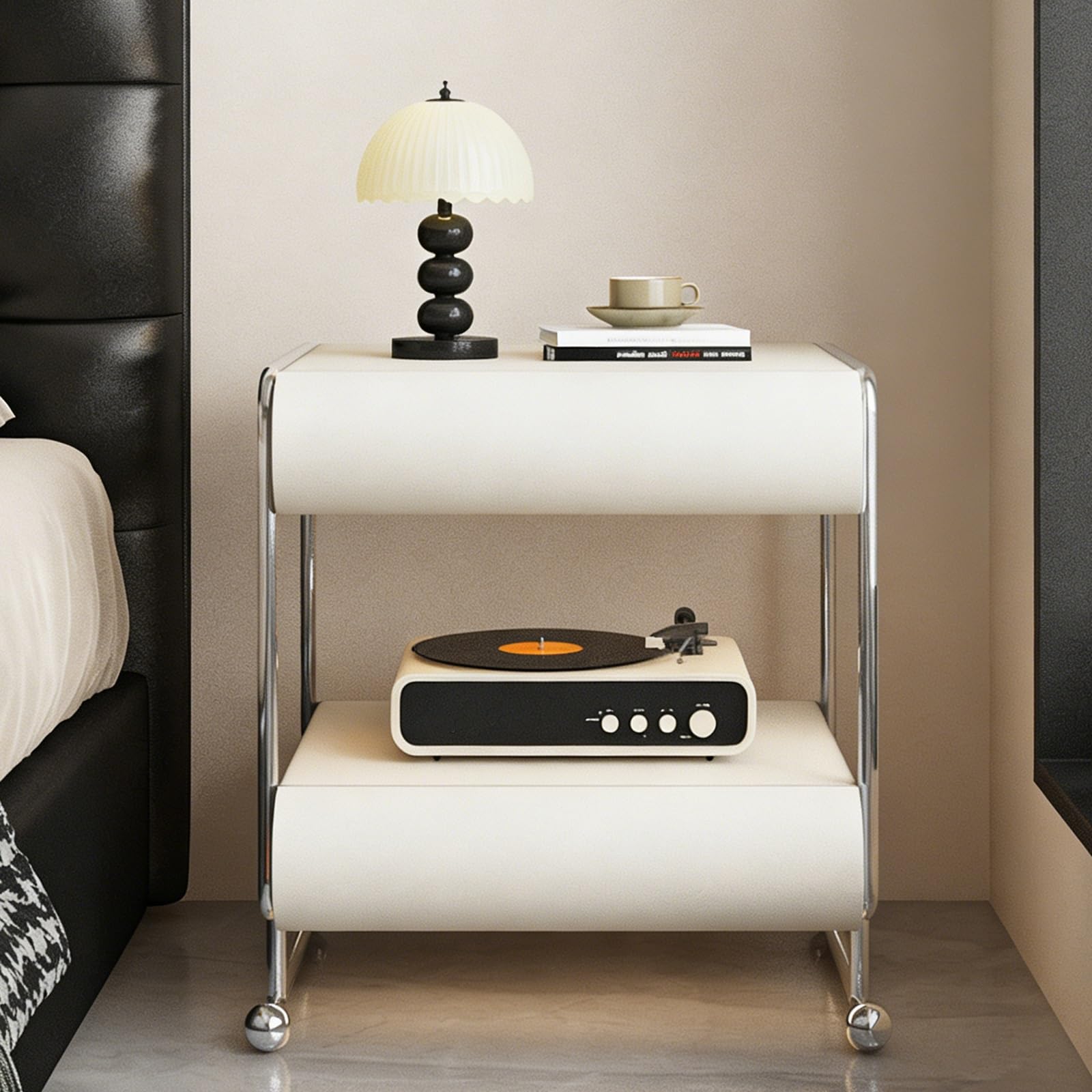 SXZenSpace Modern Nightstand with 2 Drawer and Open Shelf, Solid Wood Bedside Tables for Bedroom(White,40x40x55cm)