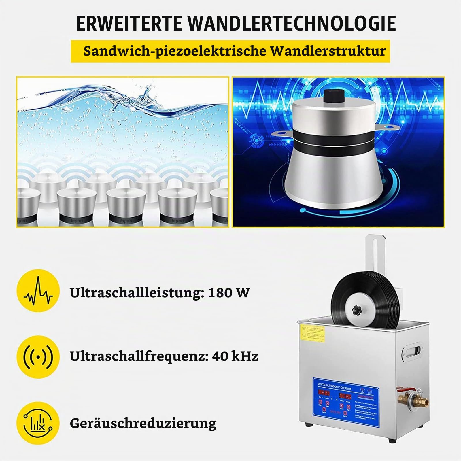 Ultraschall-Schallplattenreiniger,reinigt 8 Schallplatten auf einmal, automatisch rotierende doppelseitige LP-Reinigung,0-30-Minuten-Timing,Schallplatten-Reinigungssystem zur professionellen Reinigung