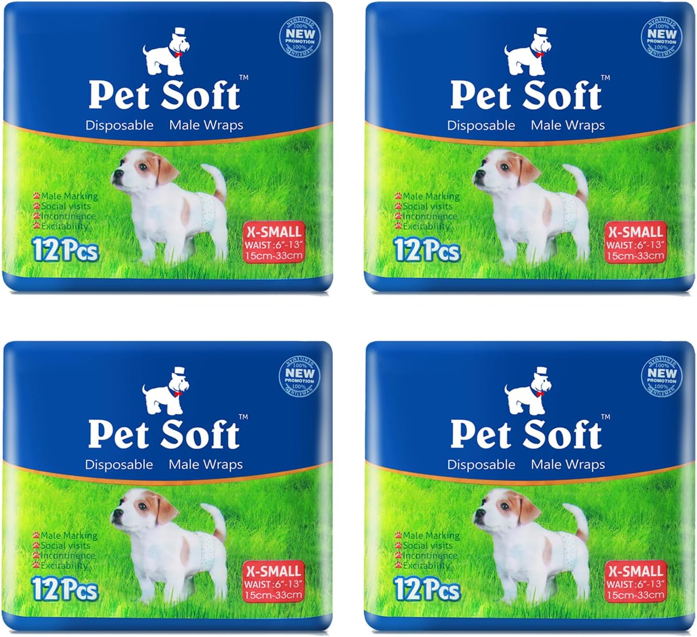 Pet Soft Disposable Male Dog Wraps - Dog Diapers for Male Dogs, Puppy Diapers 48pcs XSmall