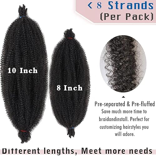 Miniatura 4 de 8 paquetes de cabello sintético preseparado afro Twist de 10 pulgadas para rastas sintéticas de ganchillo preesponjadas, color negro natural Marley
