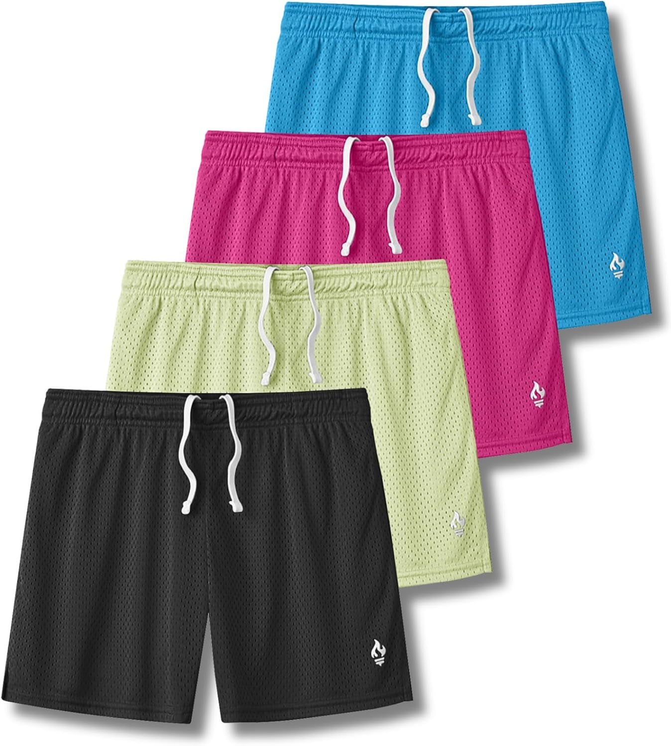 Liberty Pro 4 Pack: Girls Airy Mesh Active Athletic Sport Shorts, Youth Running Performance Clothes with Pockets