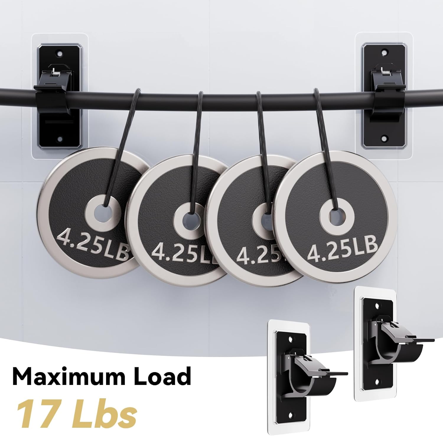 8PCS No Drill Curtain Rod Bracket, Self Adhesive Curtain Rod Holders, No Hole, Multipurpose Curtain Rod Hooks for Bathroom Living Room Kitchen and Bedroom (Black)