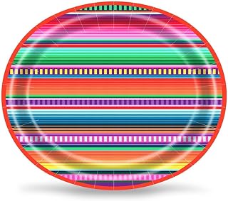 Mexican Fiesta Oval Paper Plates for Cinco De Mayo Birthday Wedding | 10x12 inch, Heavy Duty, Heavy Duty, Disposable, Thickened Paper Material, Waterproof, Oil resistant, Easy Cleanup