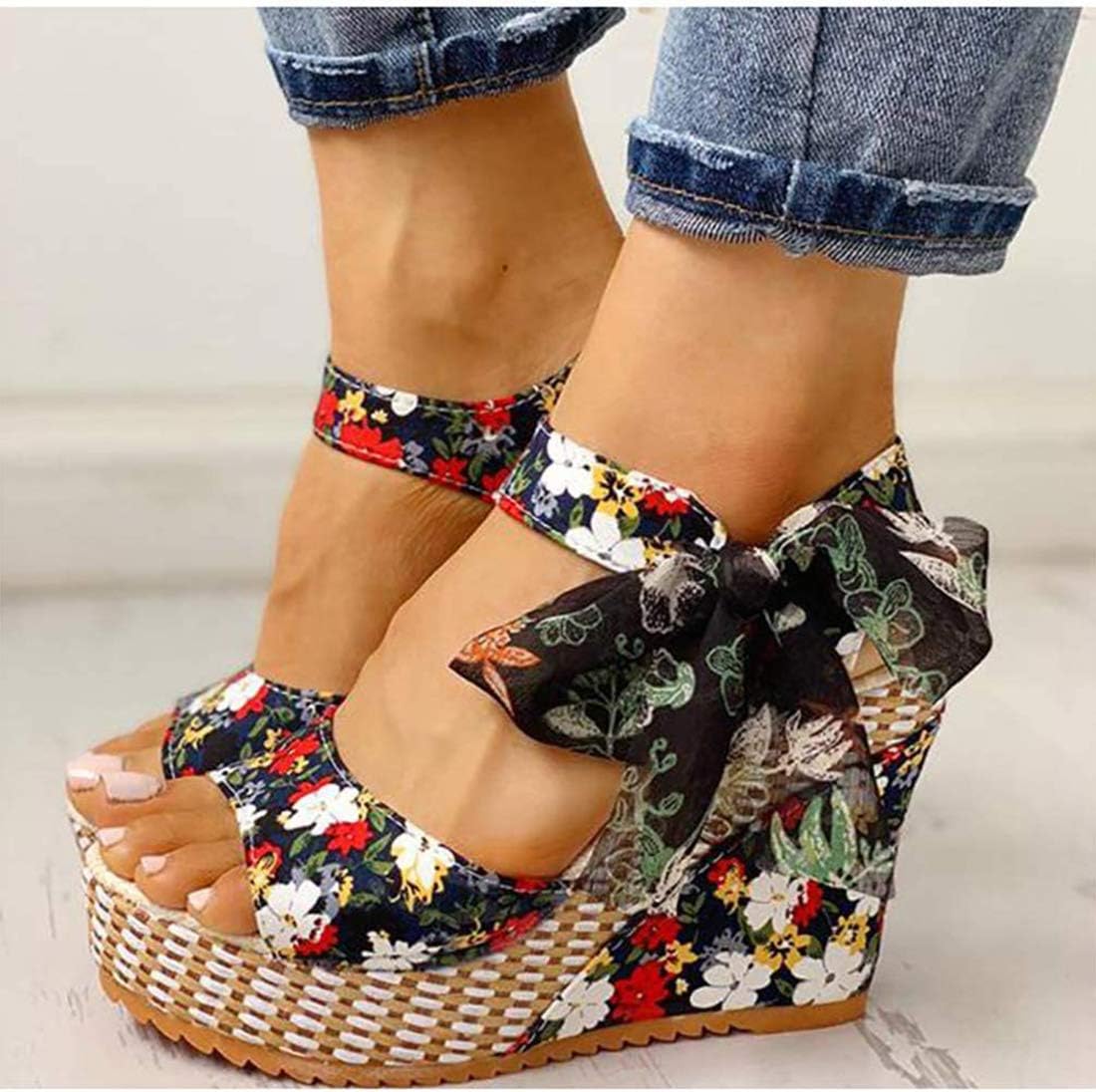 Sandals Women 2020 Summer Fashion Sexy Sandals Beach Boho Floral Wedge  Sandals Ankle Strap Platform Gladiator Shoes Woman High Heels Sandal (Black  35 EU) : Amazon.ca: Clothing, Shoes u0026 Accessories