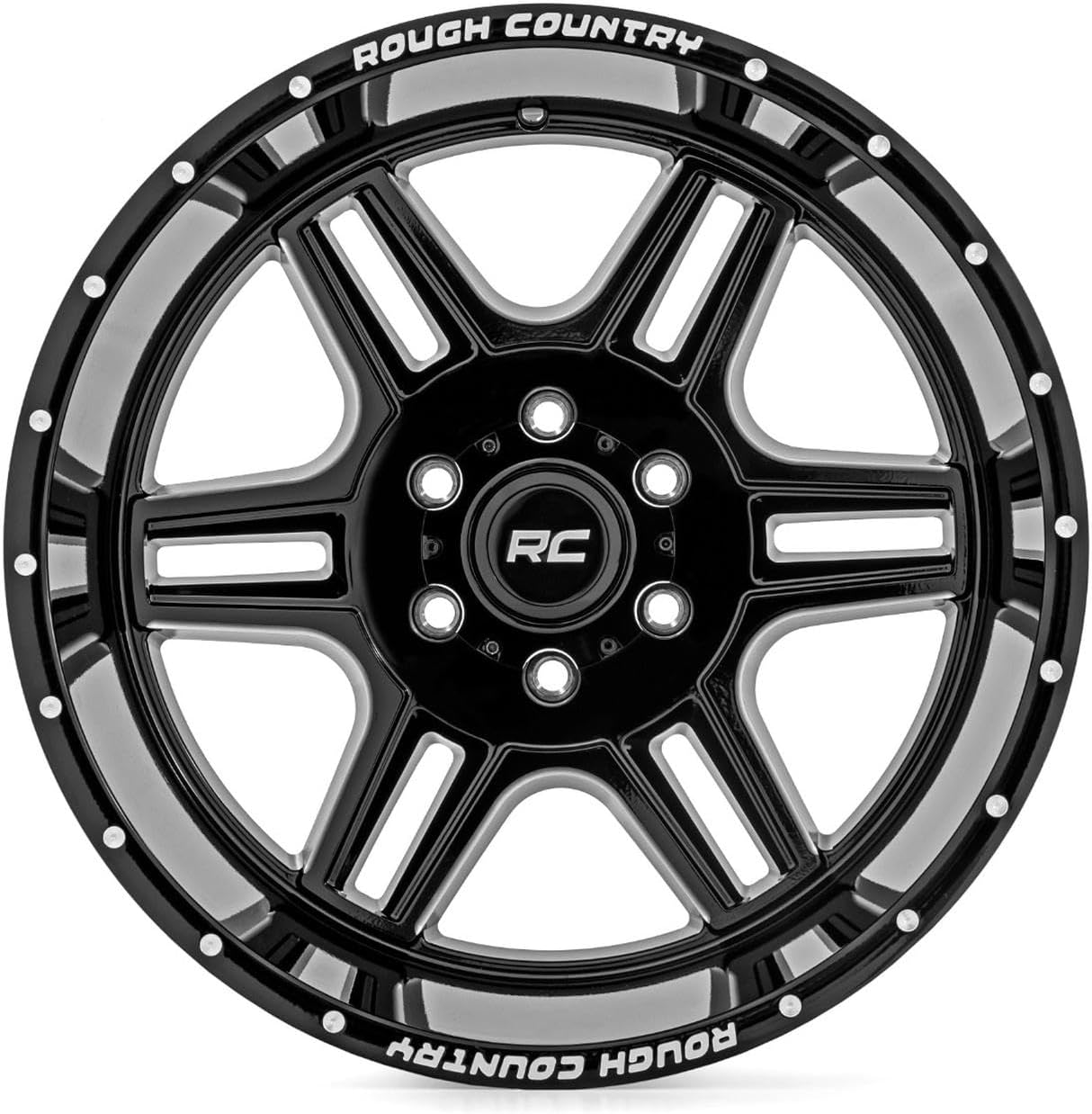Rough Country 92 Series Wheel - 18x9, 5x5 Bolt Pattern, +0mm Offset, Single-Piece Aluminum, Gloss Black with Milled Accents