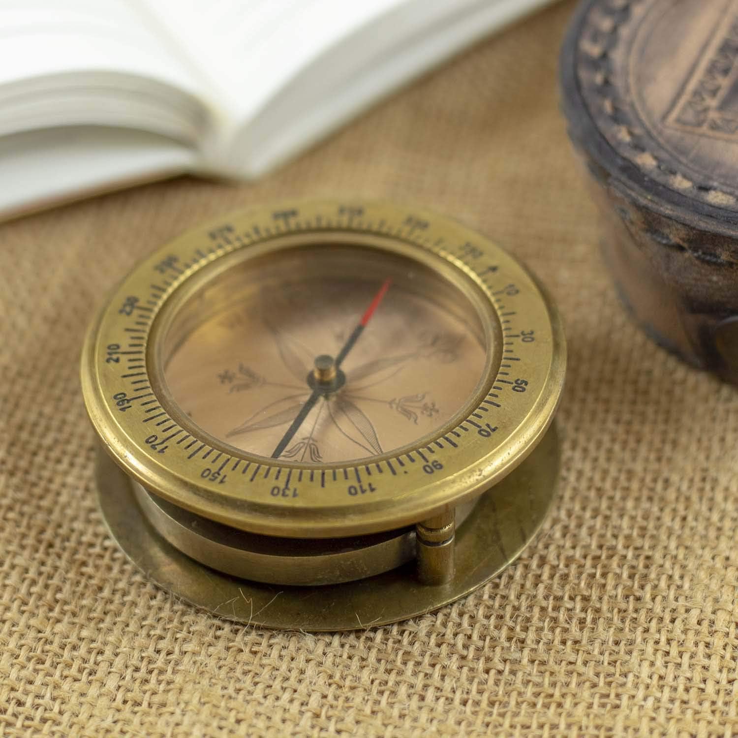 2.75" Brass Compass Cum Magnifying Magnifier Glass Sliding Nautical Boat Antique Style Sundial Scale Engraved Directional Antique Style Books Newspaper Reading Accessories Table Desktop Gifts