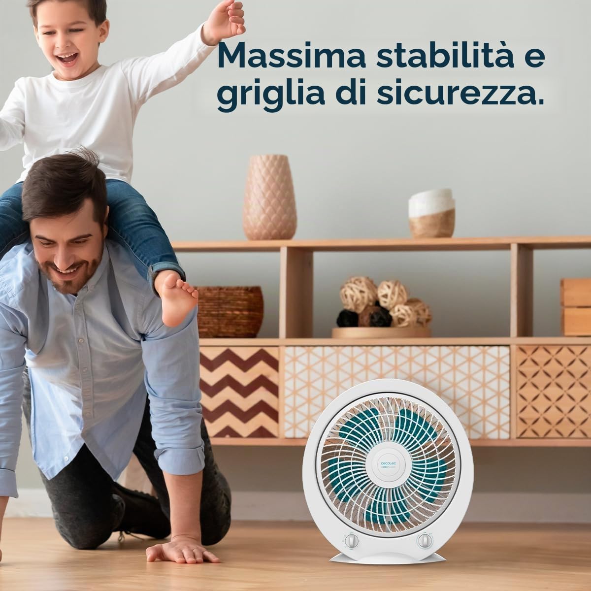Cecotec - Ventilatore da pavimento quadrato Box Fan, EnergySilence 4500 Power Box. 45W, Diametro 12 Pollici, 5 Lame, 3 Velocità, Timer 1h, Griglia Girevole e Massima Sicurezza