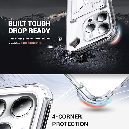 Miniatura 9 de Shields Up Funda para iPhone 14 Pro Max, cartera con tarjetero (3 tarjetas), funda delgada de TPU a prueba de golpes, transparente