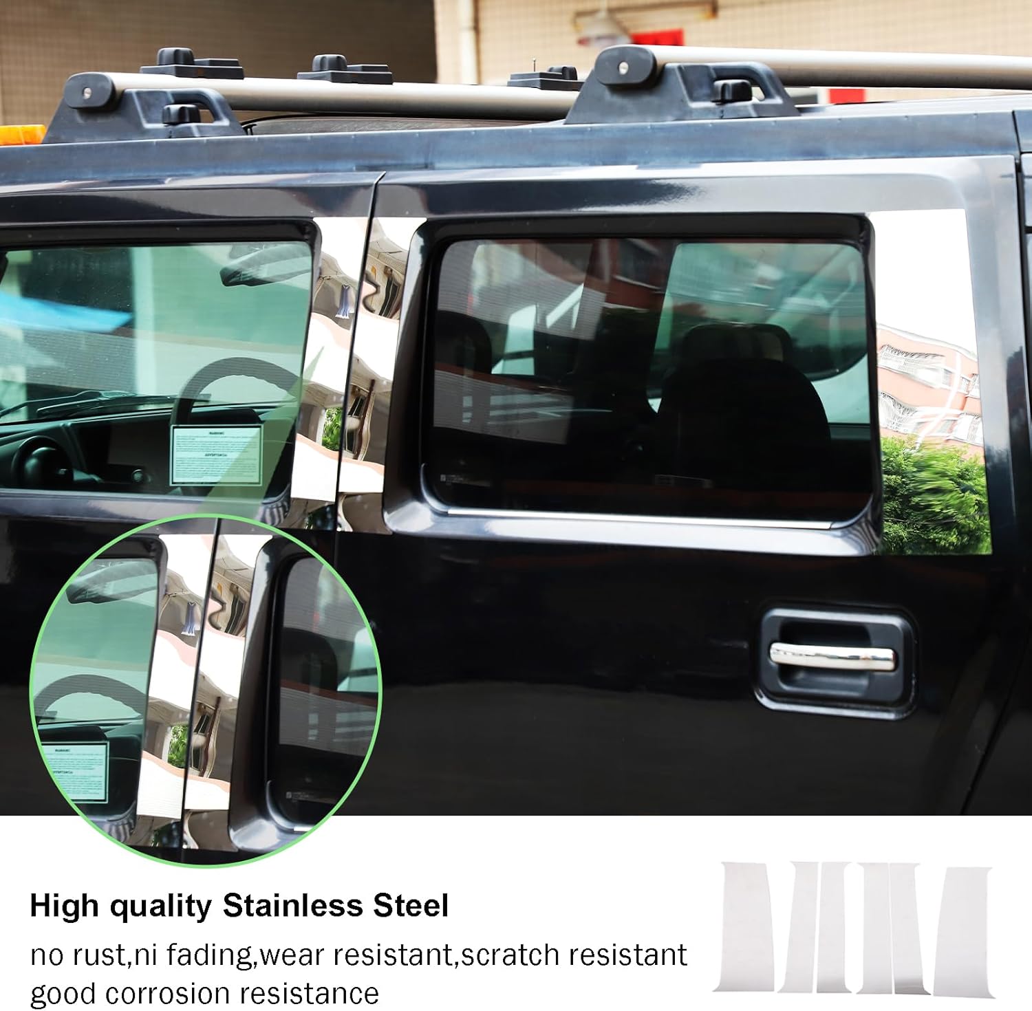 PIUGILH Bright Silver B Pillar Trim Cover Compatible with Hummer H2 2003-2009 Accessories, 4 Door Center Window Pillar Post Panel Covers, 6Pcs