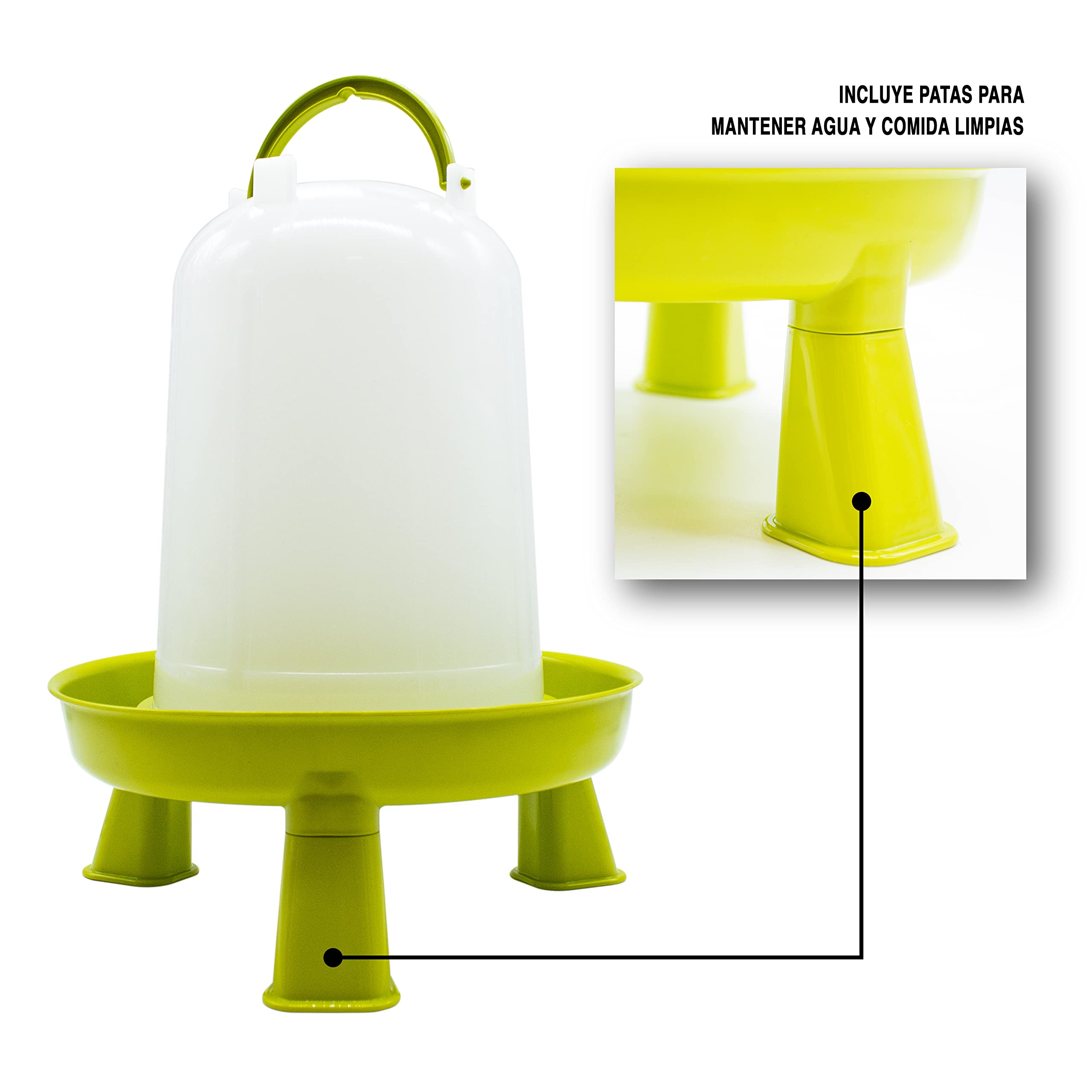 Bebedero Gallinas- Bebedero Aves de Corral Bío con Patas 10 L - Bebedero ecológico Fabricado en plástico de Origen Vegetal - Ideal para gallineros sostenibles
