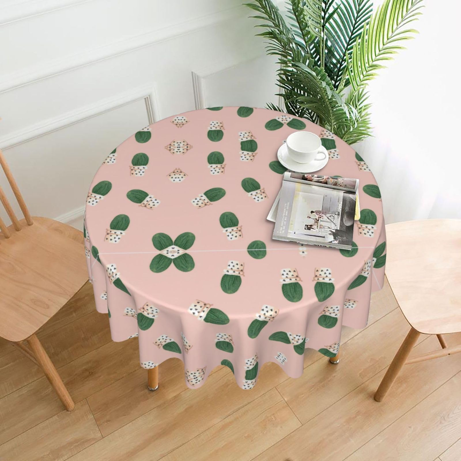 VCzsdff Cactus Print Stain Resistant Round Tablecloth 60in Family Friendly Polyester Cloth for Kids Meals