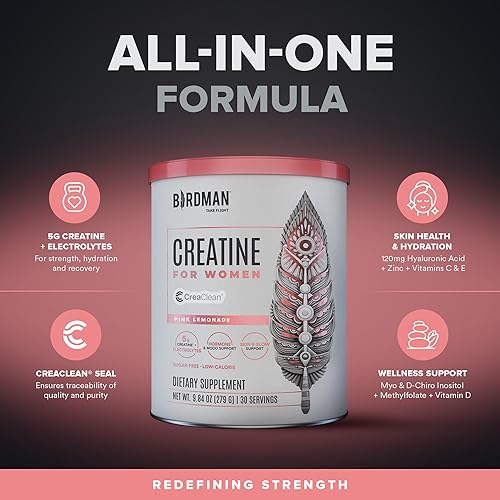 Miniatura 2 de BIRDMAN Creatina para Mujeres  Limonada Rosa  Monohidrato de Creatina de Alta Pureza + Electrolitos, Todo en Uno  Sello CreaClean  Mezcla para Beber