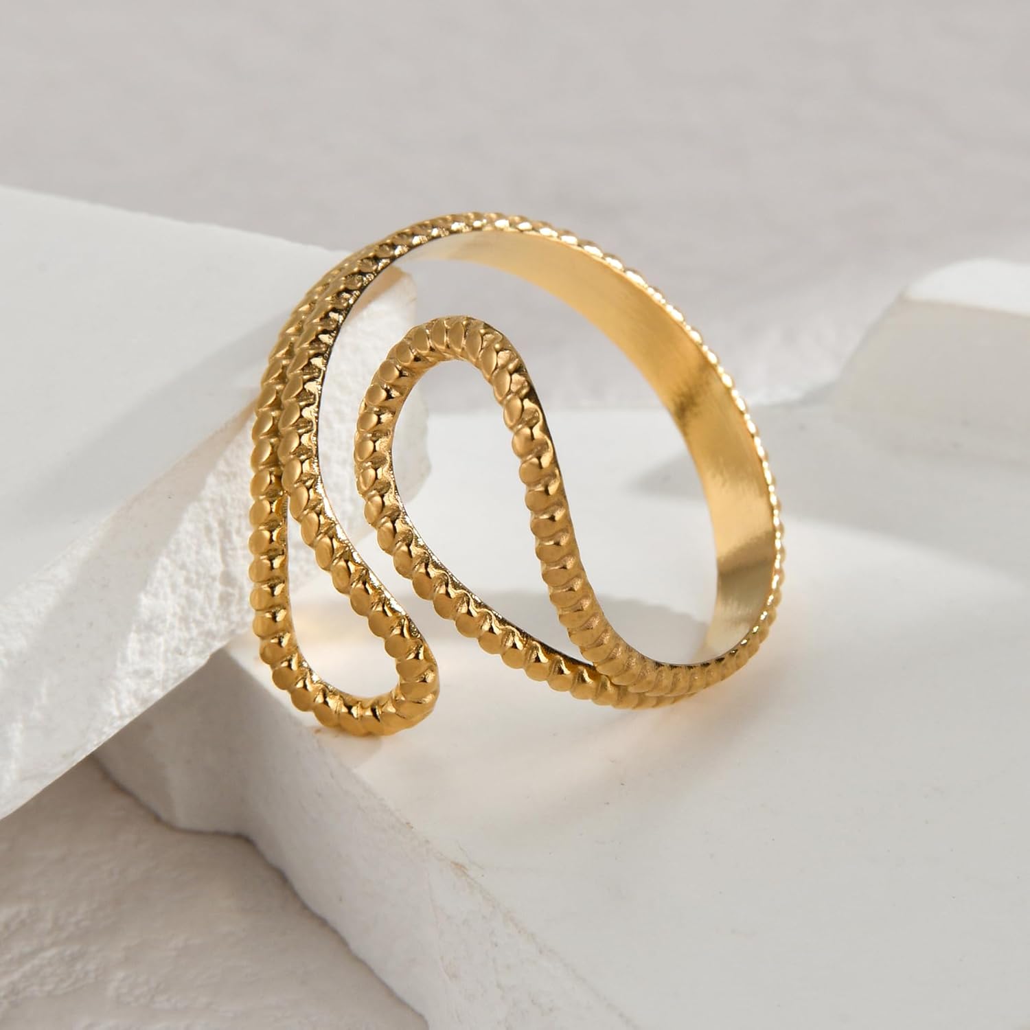 Chunky Gold Dome Open Rings for Women, Statement Vintage 14k Gold Plated Adjustable Twisted Round Warp Finger Rings Fashion Prom Jewelry Gift - Image 5