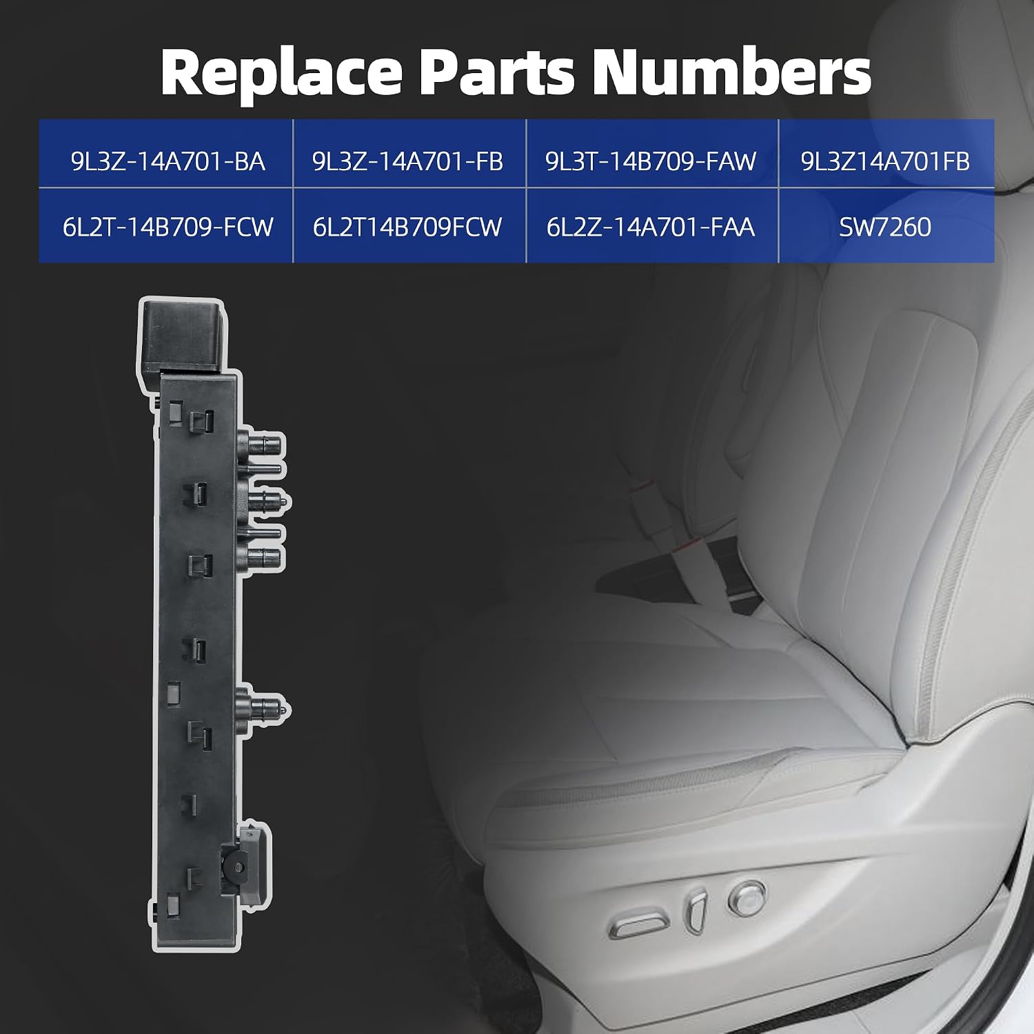 Power Seat Switch Adjust Switch 10 Way Front Left Driver Side 9L3Z-14A701-FB Compatible with Ford F150 F250 F350 Edge Explorer Expedition Lincoln MKX Mercury Replace OE 6L2Z-14A701-FAA