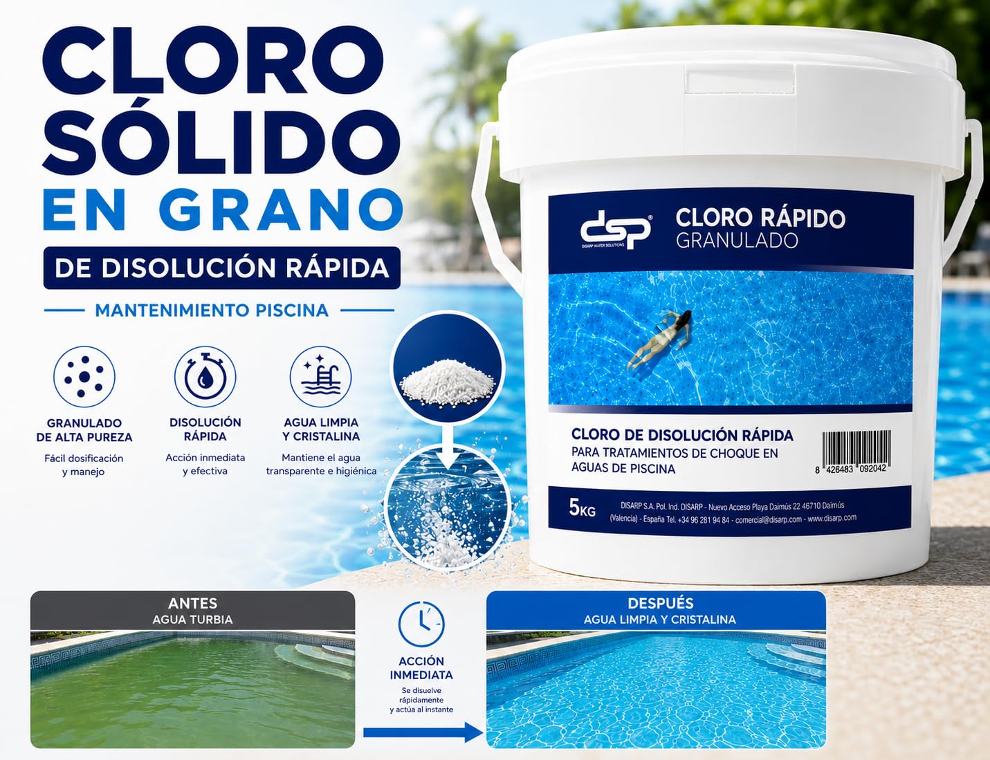 Cloro de acción rápida granulado 5 KG GR-Rapid
