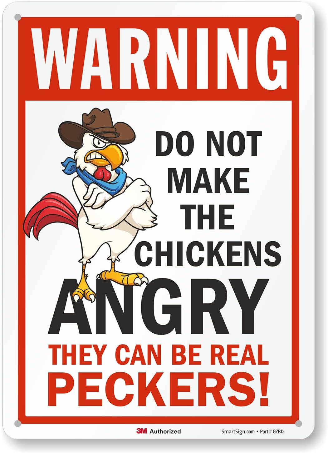 SmartSign 10 x 7 inch “Protected By Attack Chickens - Proceed With Caution” Yard Sign with 18 inch Stake, 40 mil Aluminum, Laminated Engineer Grade Reflective, Multicolor