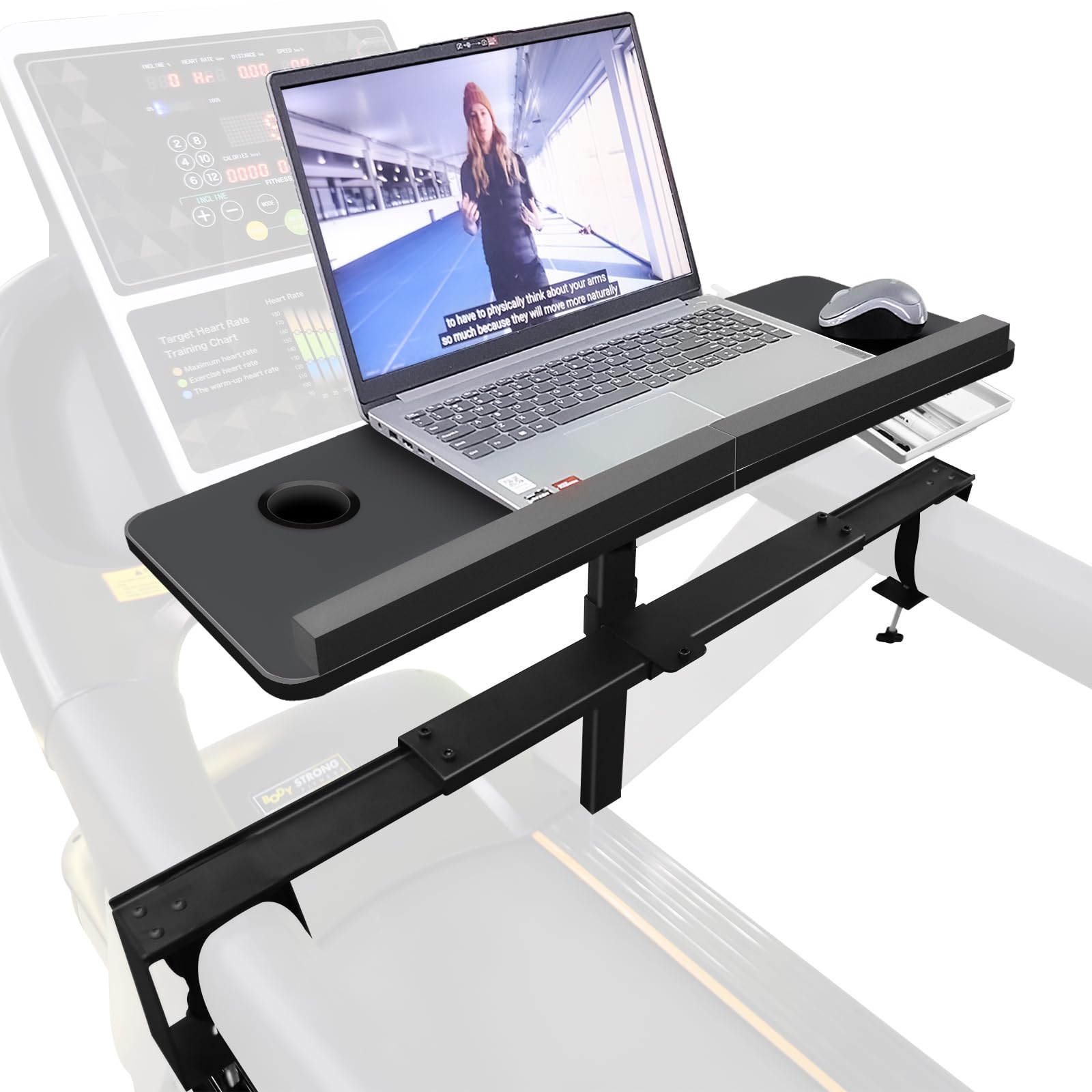 AFANSO Treadmill Desk Attachment Adjustable Treadmill Laptop Holder with  Cup Holder, Universal Laptop Stand for Treadmill Handlebars up to 44 Inches