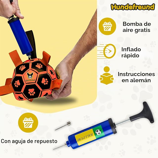Foto 4 de 7 de Hundefreund Balón de fútbol para Perros pequeño Naranja Luminoso con Asas