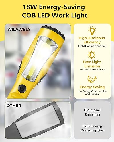 Miniatura 9 de WILAWELS Luz de trabajo LED de 18 W, luz LED COB de 25 pies y 2000 lúmenes, luz de mano debajo del capó con cable SJTW calibre 16, gancho giratorio,