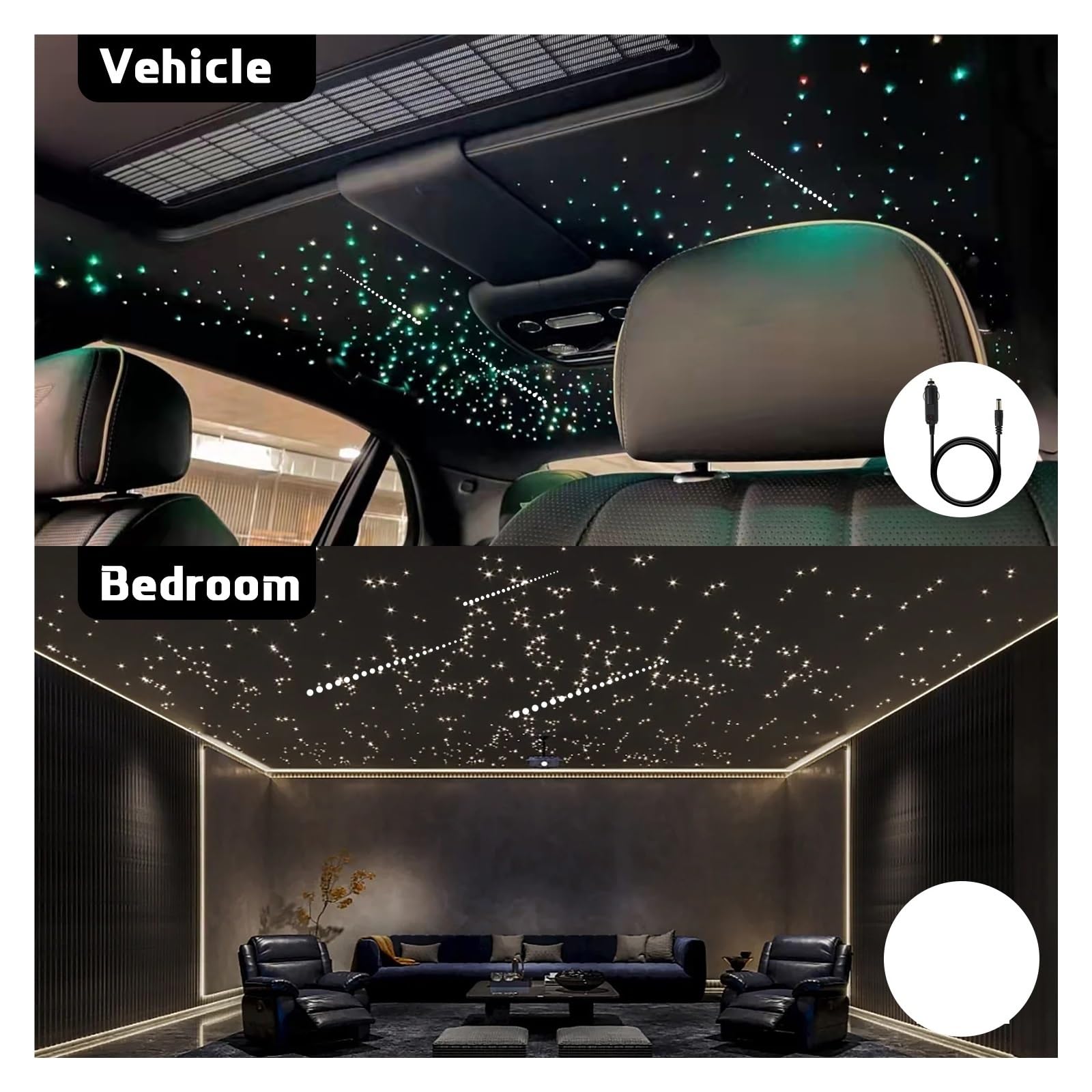 Akcesoria Do Podsufitki Z Reflektorami Samochodowy 32W Dwuportowy Zestaw Sufitowy Światłowodowy Gwiazda Z Efektem RGB Meteor Na Dach Samochodowy Gwiazdy Światłowód Do Sufitu Samochodowego Starry Sky(M