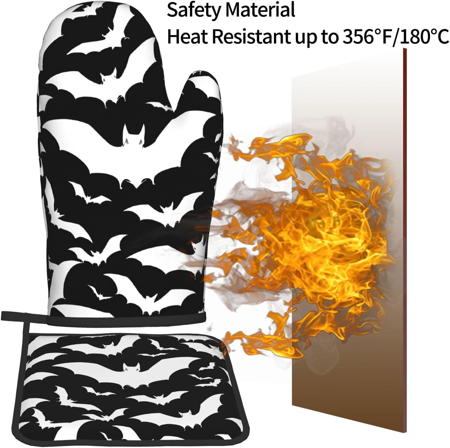 Halloween Flying Bats:Full Width Printing Kitchen Baking Two-Piece Set, A Must-Have Tool Set for Novice Home Cake Makers, Suitable for Both Left and Right Hands, Anti Slip and High Temperature