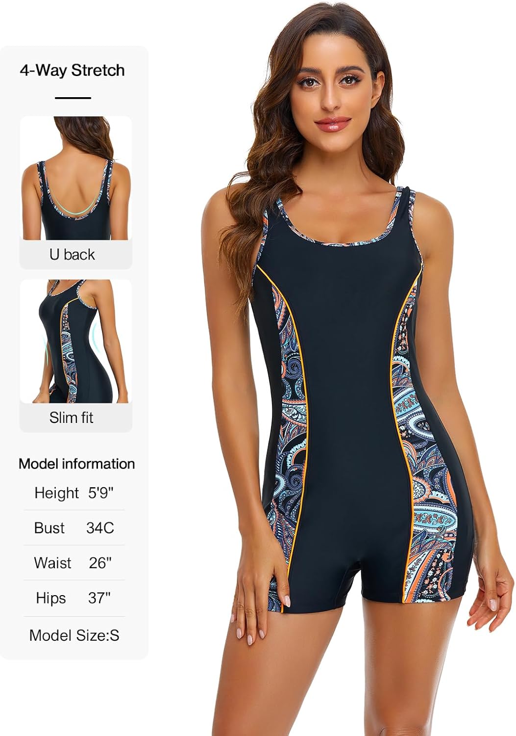 Ocean Blues Women's Boyshort Swimsuit with Built-in Bra Active One Piece Bathing Suit Modest Athletic Swimwear