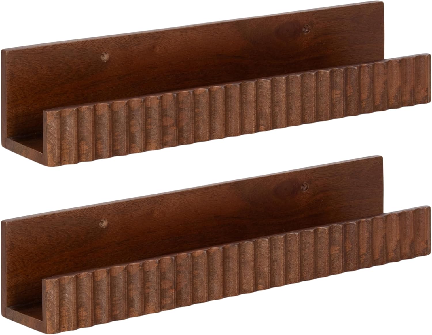 Kate and Laurel Furrow Modern Wood Photo Display Ledges, Set of 2, 18 Inches, Walnut Brown, Scalloped Floating Picture Ledge Shelf Set with Lip for Use as Dorm Room Shelving or Nursery Bookshelves