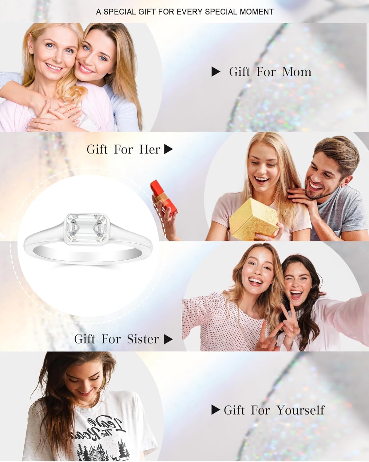 1-3ct Emerald Shape Moissanite Bezel Set Engagement Ring 925 Sterling Silver 10K 14K 18K Solid Gold Wedding Rings with Engraving