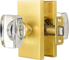 HIEMEY Passage Glass Door Knobs Interior, Gold Crystal Door Knobs for Hall, Satin Brass, BS-018