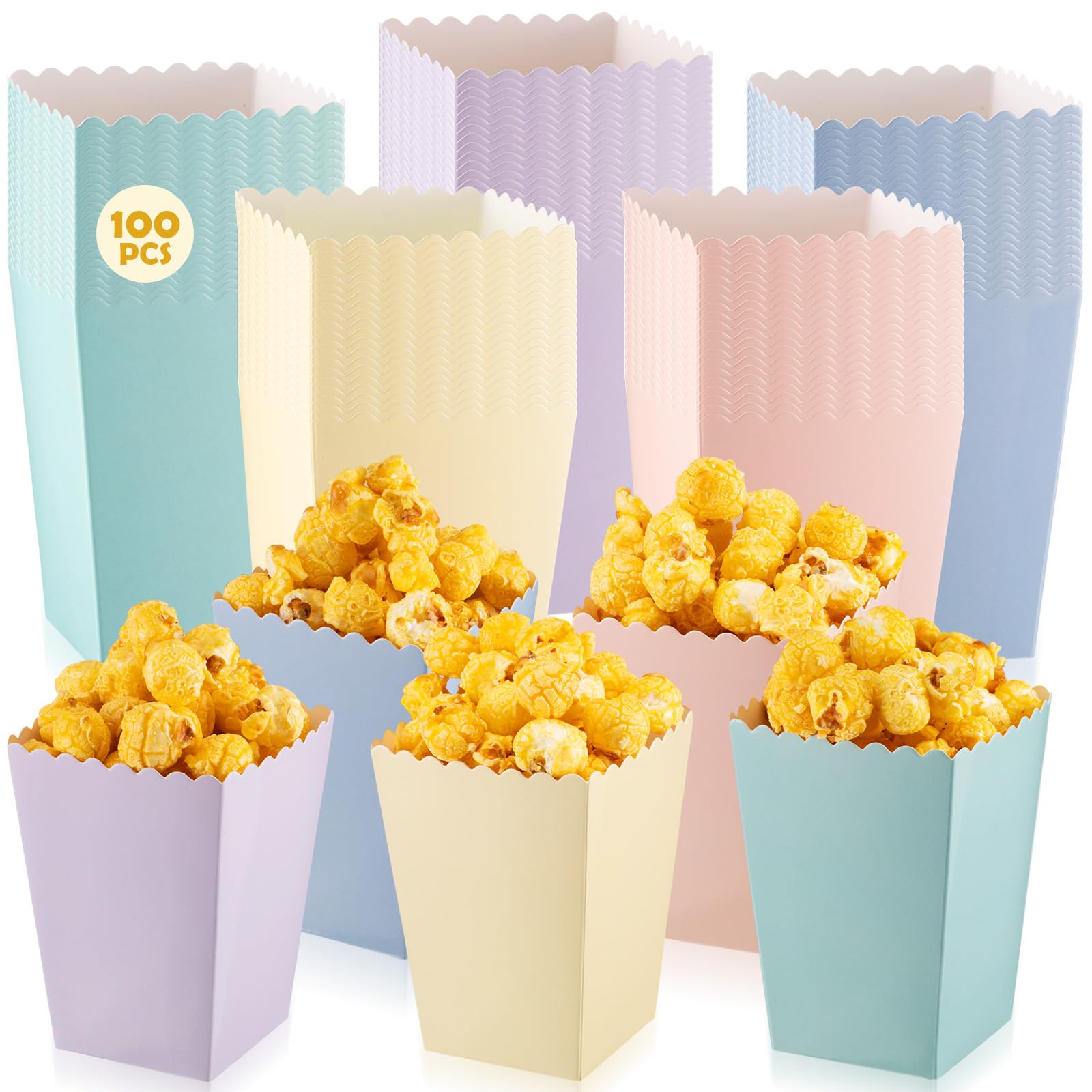 Geiserailie 100 Pcs Mini Popcorn Boxes for Party Colorful Paper Candy Favor Containers Buckets Supplies for Movie Theater Birthday Carnival Bridal Decorations(Pastel,Classic Style)