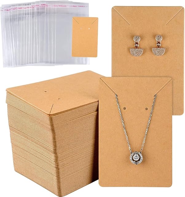 Heatigo Earring Display Card, Earring Card Display Earring Holder Cards,with Self-Seal Bags, Necklace Display Cards,Earring Card Holder Blank Kraft Paper Tags for DIY Jewelry Display (Brown)