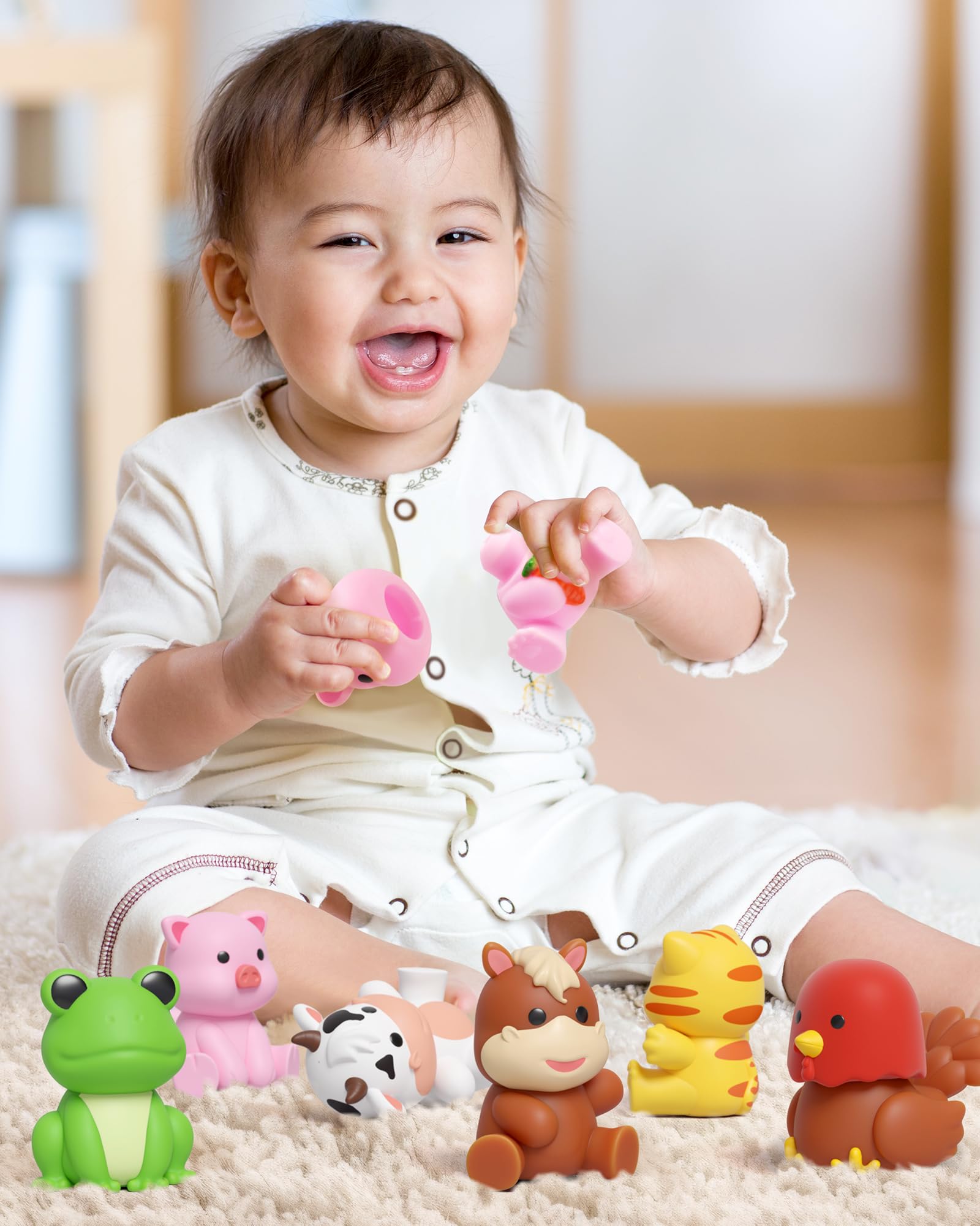 Coogam 10 juguetes de asociación con animales de granja, juegos educativos de aprendizaje motor fino para actividades en edad preescolar, conteo Montessori y clasificación de forma y color