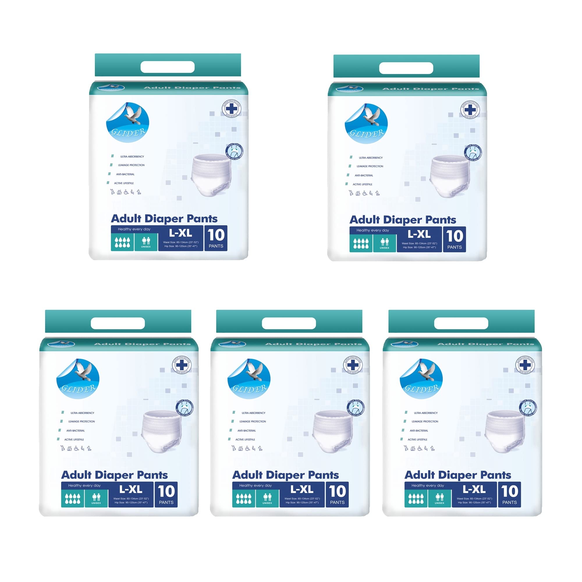 GLIDER Unisex Adult Diaper Pants Large-Xl With Wetness Indicator-23-52 Inch, 60-135 Cm ((Pack Of 5(50 Count)) (B082FBVGJT) Amazon Price History, Amazon Price Tracker