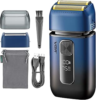 VGR Afeitadora eléctrica de papel de aluminio para hombre, 7500 rpm, recortadora emergente, recargable por USB-C, batería de 120 minutos, máquina de afeitar inalámbrica para hombre, cara, cabello,