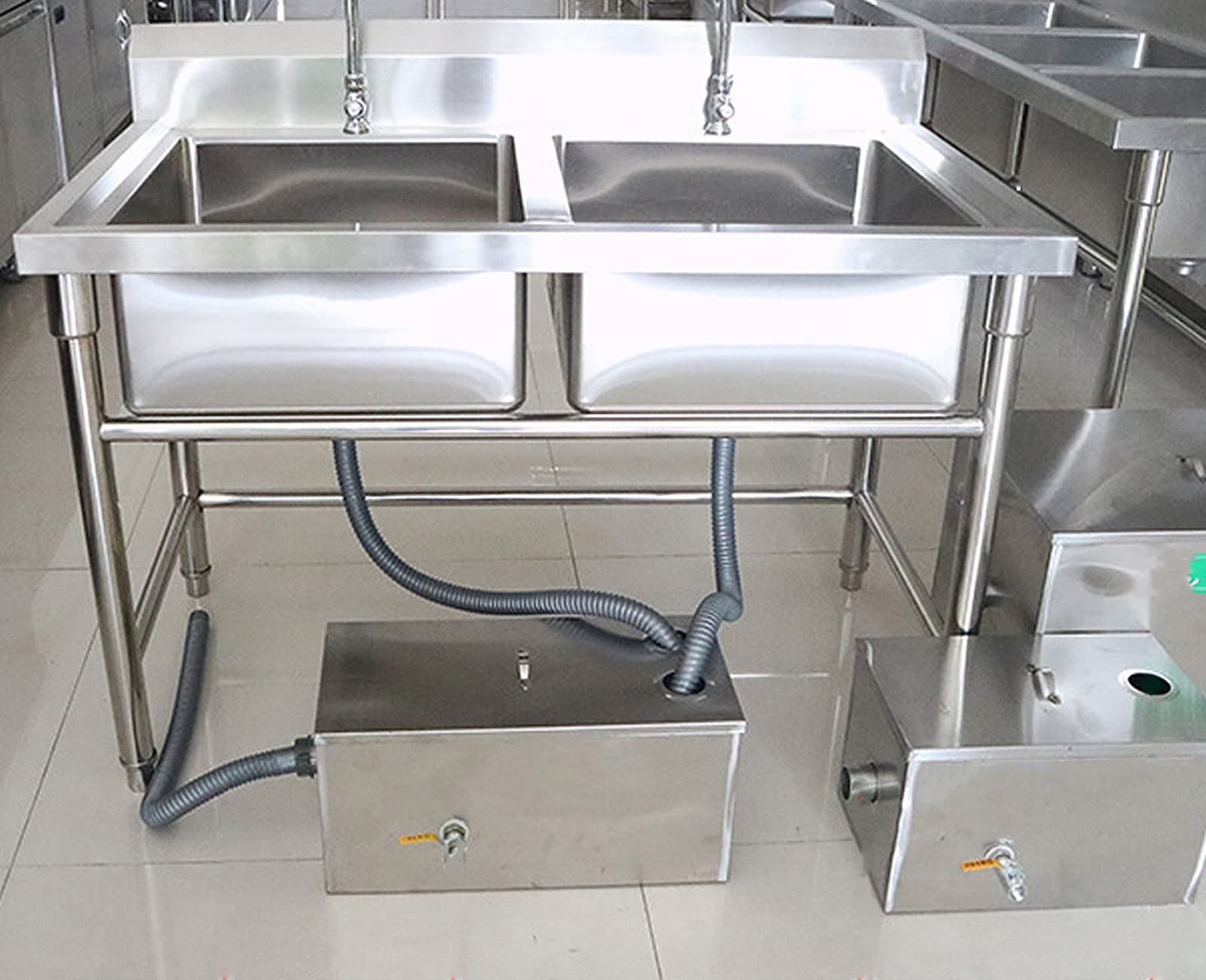 Interceptor de Trampa de Grasa de Acero Inoxidable, Separador de Grasa de Bajo Fregadero para Tratamiento de Aguas Residuales, Trampa de Grasa Comercial para Cocina y Restaurante(Size:35 * 25 * 25cm)