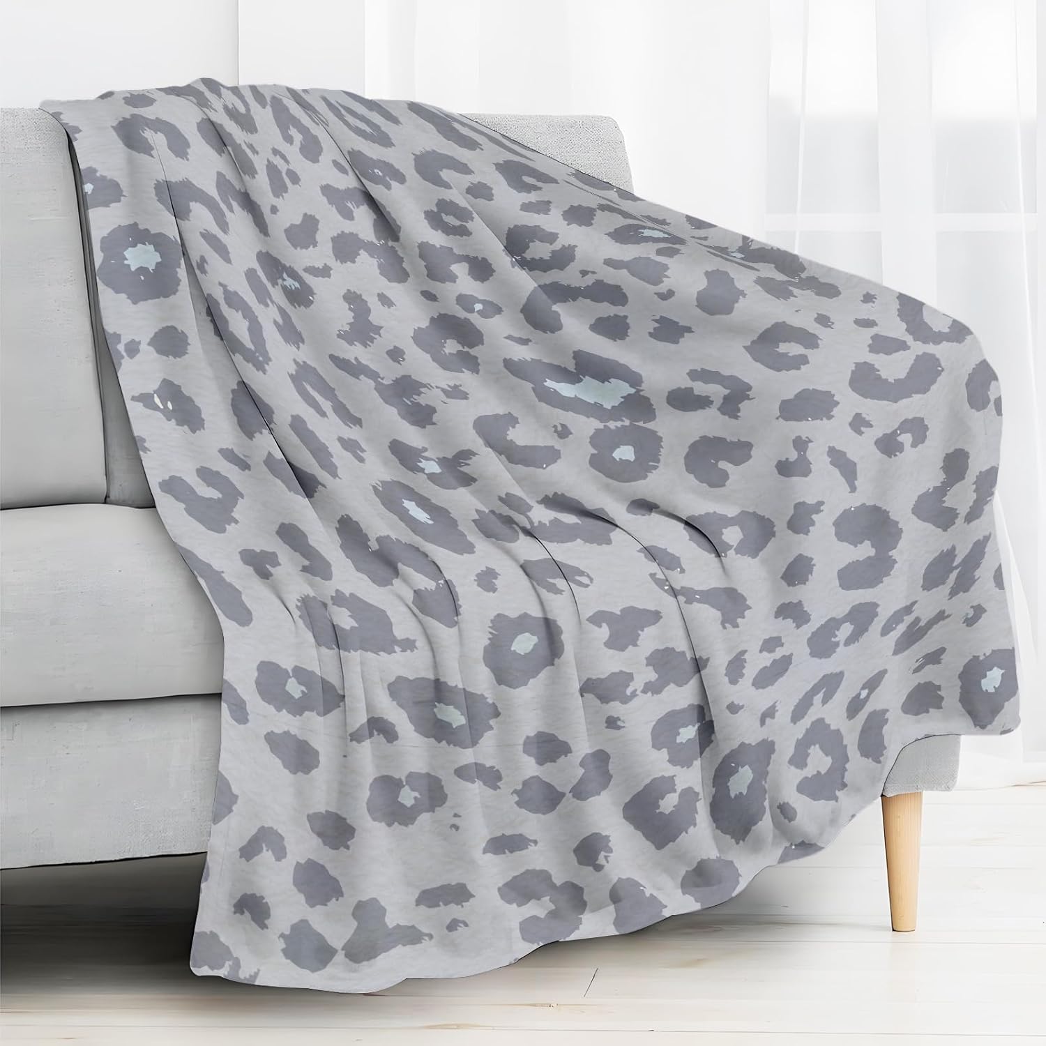 Throw Blanket for Couch, 300GSM Warm Soft Cozy Flannel Blanket, Cute Blanket for All Seasons Bedroom Home Decor Gifts, Luxury Grey Leopard 50x60 Inches - Image 2