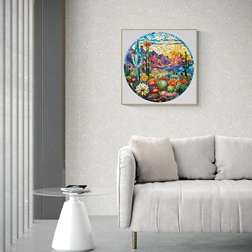 Miniatura 2 de Jigfoxy Rompecabezas de madera para adultos, rompecabezas de madera de cactus vitrales para adultos, rompecabezas de madera con forma de animal