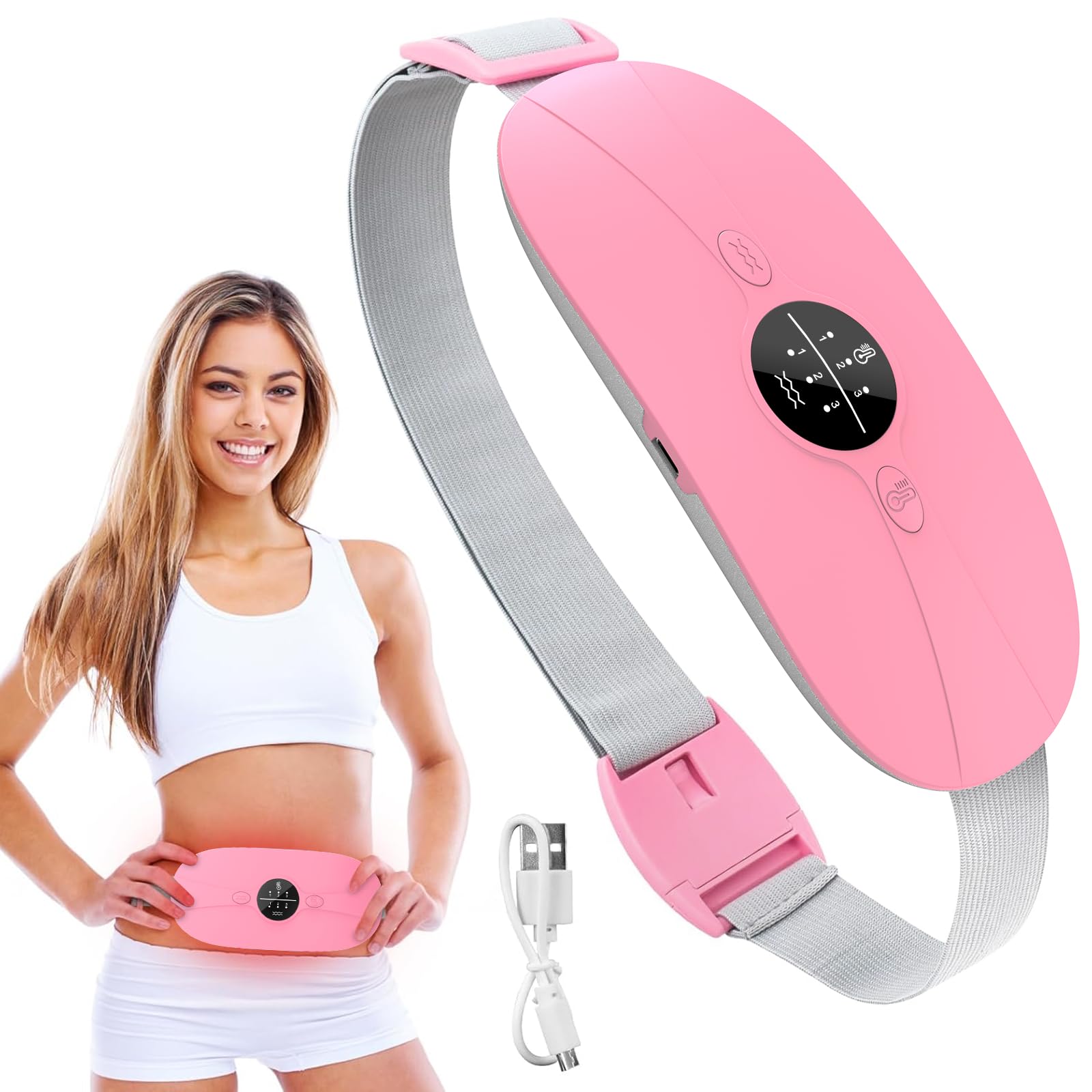 Period Heating Pad for Cramps,Portable Menstrual Heating Pad with 3 Heat Levels and 3 Massage Modes for Women and Girl (Pink)