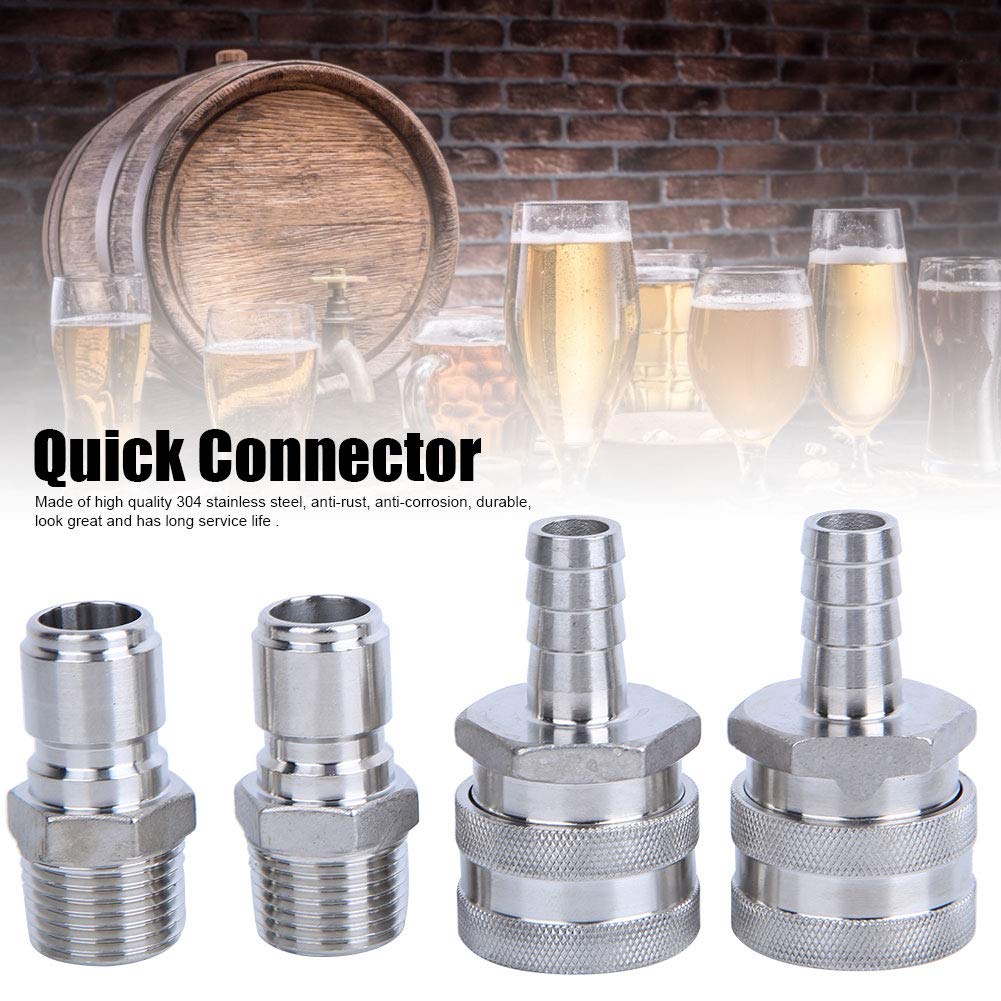 Adaptador de conector rápido Acero inoxidable G1/2 pulg. Rosca macho Kit de elaboración de cerveza para el hogar A prueba de herrumbre Fácil de instalar Desinfectante 4 piezas