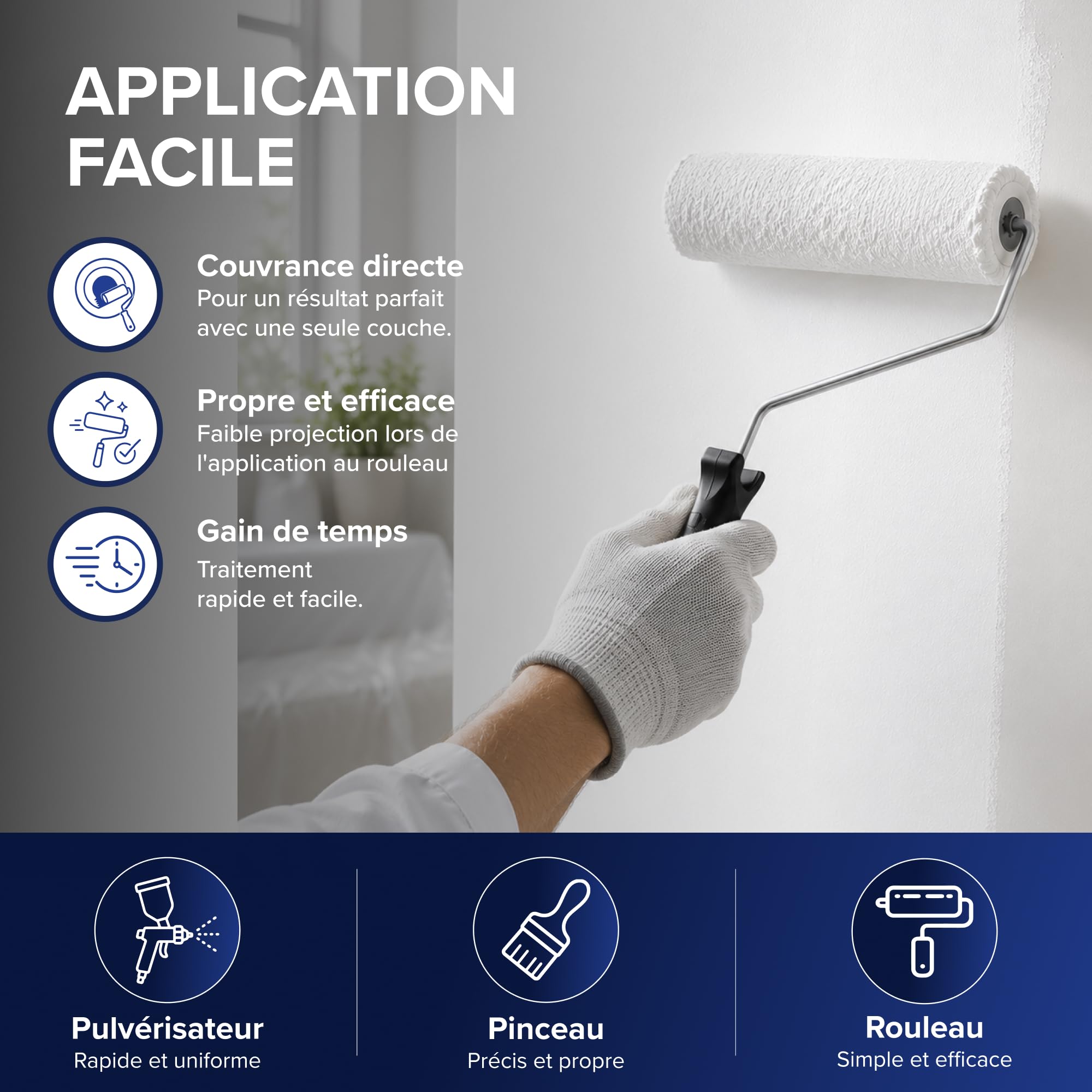 Plid® Peinture blanche mur et plafond, Blanc mat 10 L - pour env. 60m² - Haute couvrance, Application facile, Faible odeur - Pot de peinture murale interieur Blanc polaire - Rénovation, Décoration
