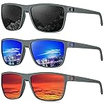 KALIYADI Polarized Sunglasses Men, Lightweight Mens Sunglasses Polarized UV Protection Driving Fishing Golf (Frame Grey|Lens Black/Dark Blue/Red)