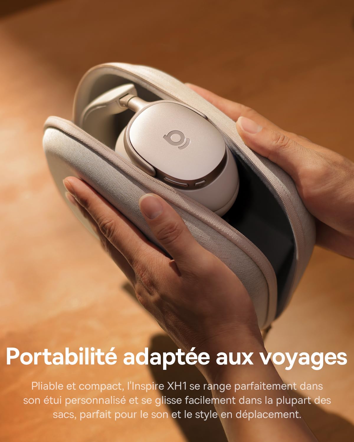 Baseus Inspire XH1 Casque Bluetooth sans Fil à réduction de Bruit, Sound by Bose, Confort Nuageux, Dolby Audio & Hi-Res pour Un Son Incroyablement Dynamique, Autonomie de 100 H, Blanc Lunaire