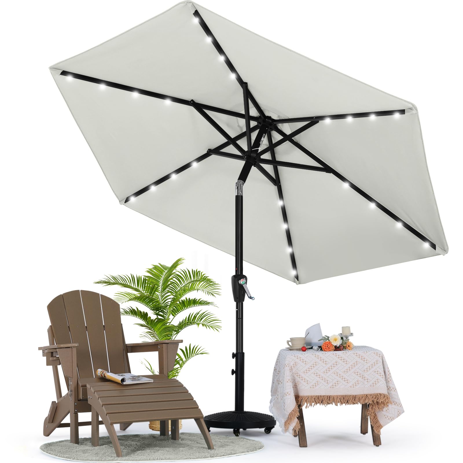 MASTERCANOPY 7.5ft Patio Umbrella with Solar Lights, Light Gray