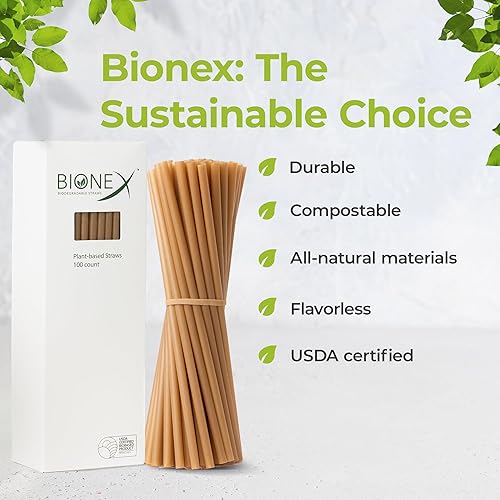 Miniatura 6 de Bionex - Nuevas pajitas de caña de azúcar biodegradables, (paja de 8 pulgadas de longitud), (100 pajitas/caja) alternativa al plástico