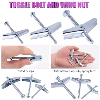 Swpeet 30Pcs 1/4 Inch Toggle Bolt and Wing Nut Kit for Hanging Heavy Items on Drywall