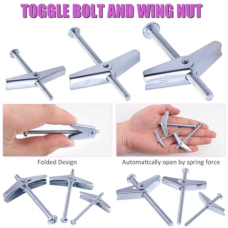 Swpeet 30Pcs 1/4 Inch Toggle Bolt and Wing Nut Kit for Hanging Heavy Items on Drywall